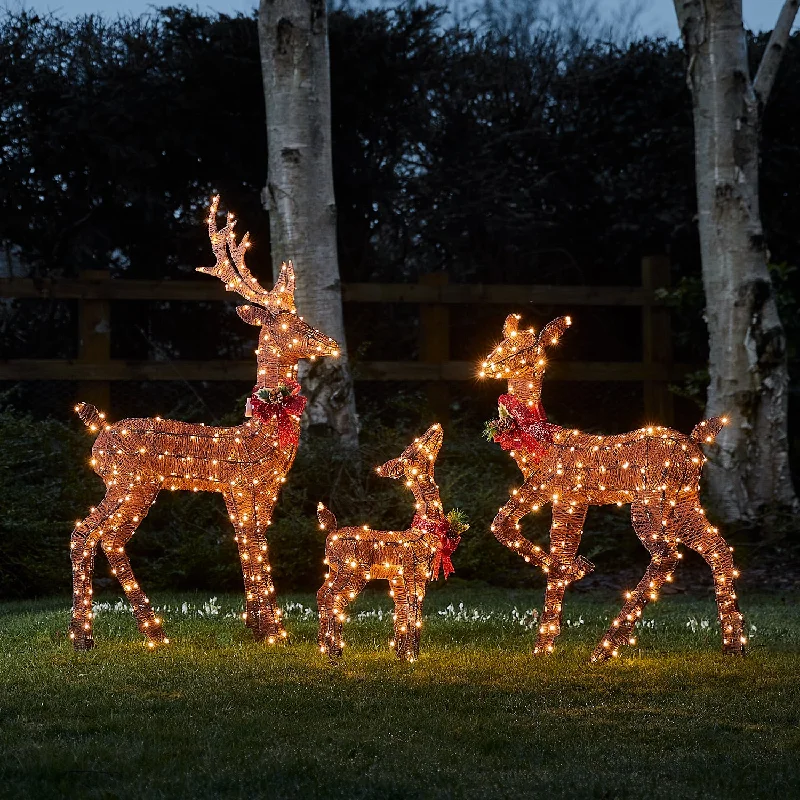 1.2m Harewood Brown Glitter LED Light Up Reindeer Family