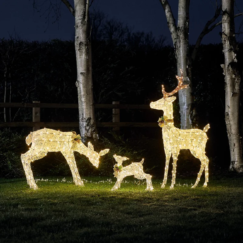 1.3m Harewood White Glitter LED Light Up Reindeer Family