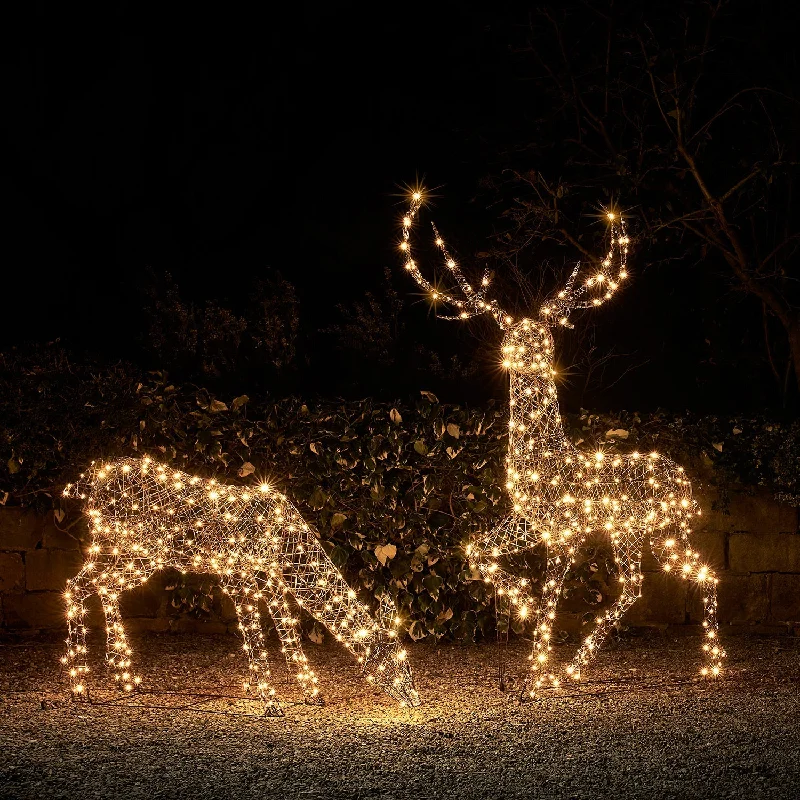 2m Large Studley Rattan Stag & Doe Dual Colour LED Light Up Reindeer Duo