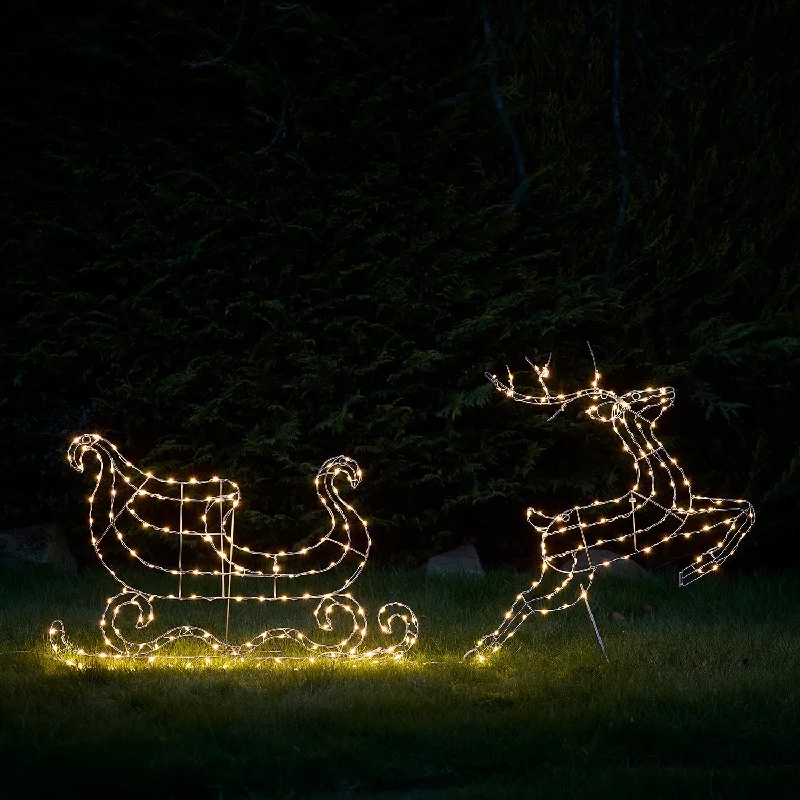 70cm Leaping Reindeer & Sleigh LED 2D Silhouette Light