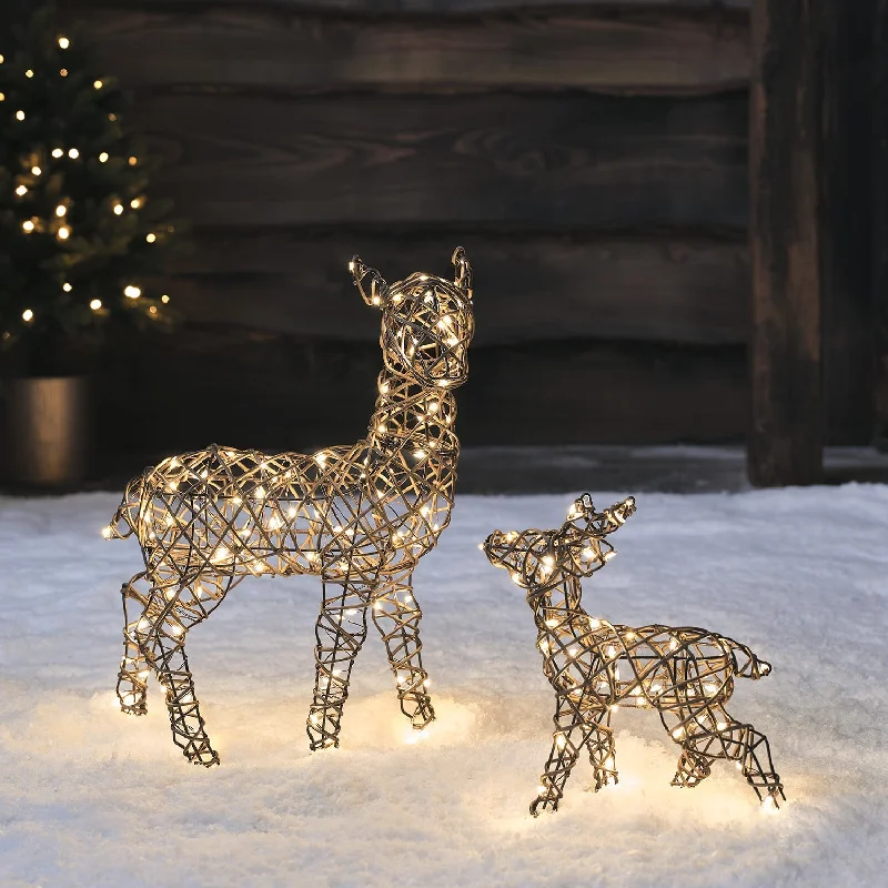 45cm Mini Studley Doe & Fawn LED Light Up Reindeer Duo