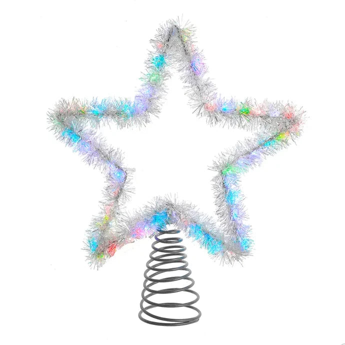 12" 55-Light RGB LED Silver Tinsel Star Treetop