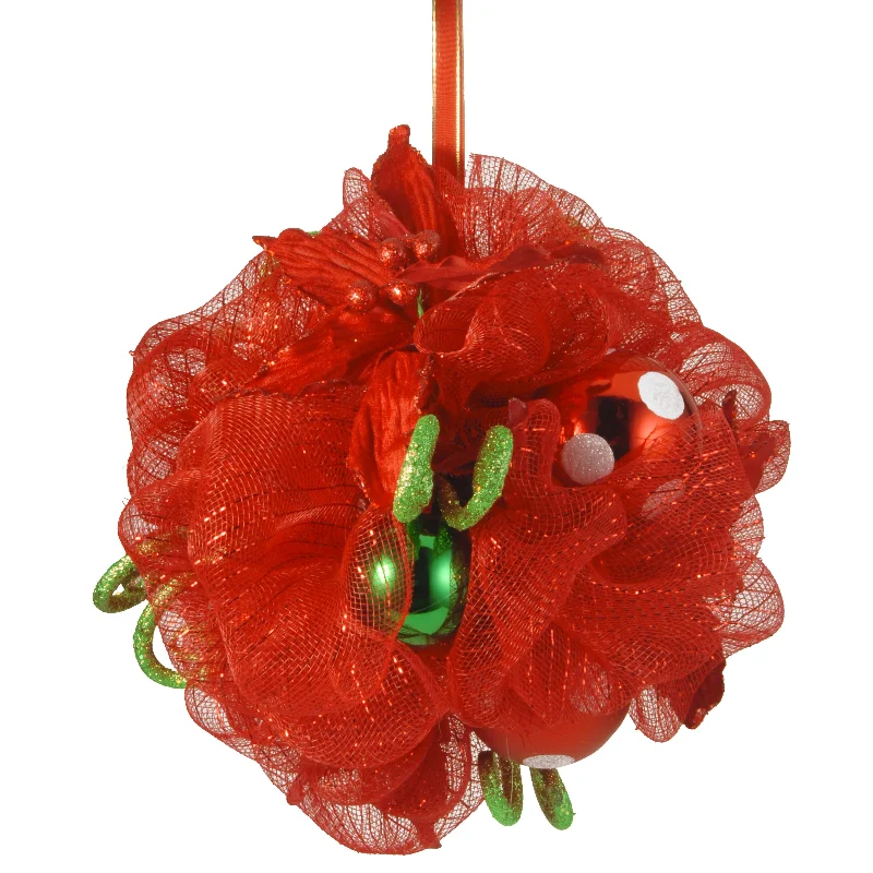 12 in. Decorative Collection Red Ribbon Kissing Ball