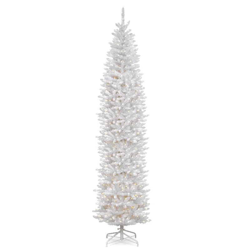 12 ft.Pre-Lit Kingswood Fir White Pencil Slim Tree with Clear Lights