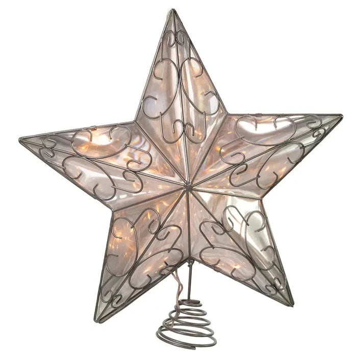 10-Light Silver Wire Star Snowfall Treetop, 12" (UL)