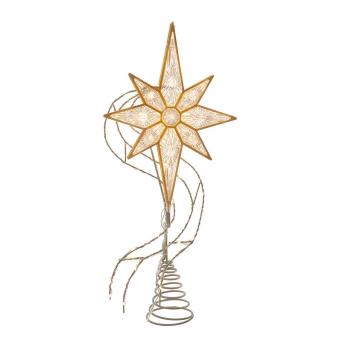 17" Pre-Lit Gold Glittered 8-point Star Treetop