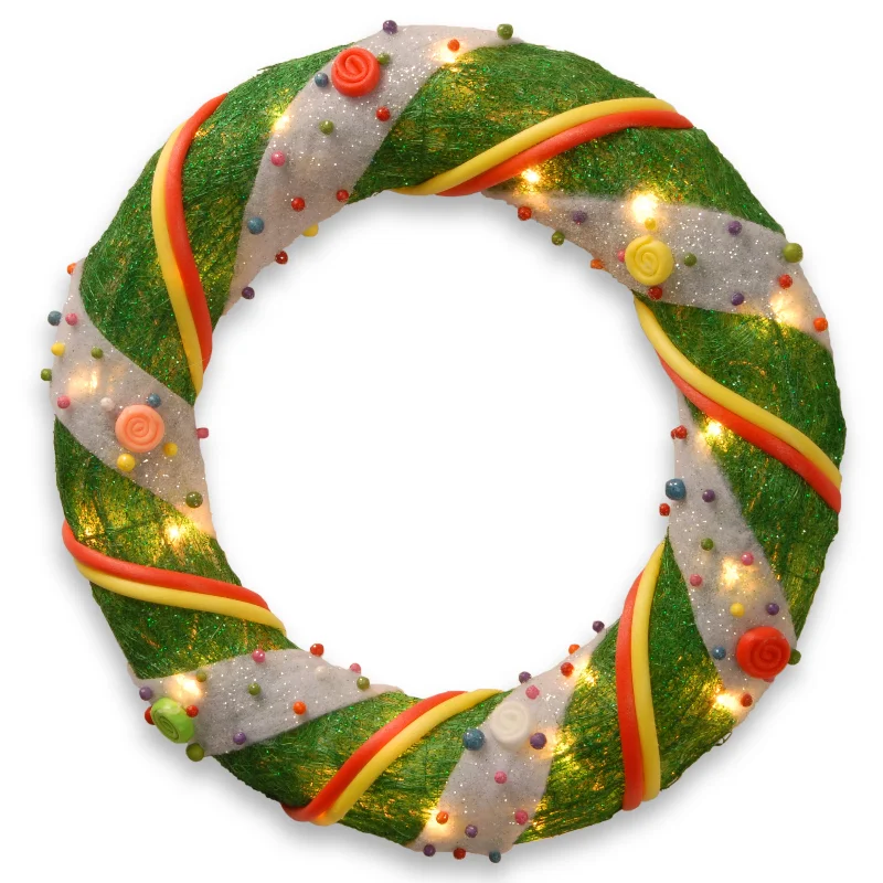 18 in. Green Tinsel Wreath with Clear Lights