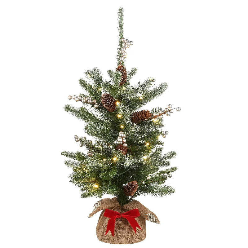 2 ft. Pre-Lit Snowy Morgan Tree with Battery Operated Lights