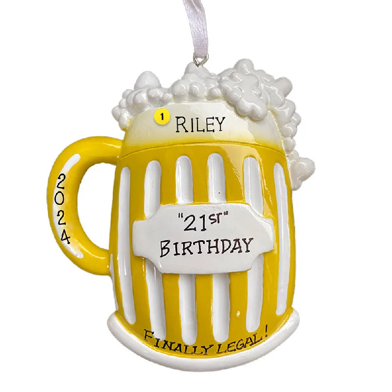 Personalized Beer Mug Ornament-21st Birthday