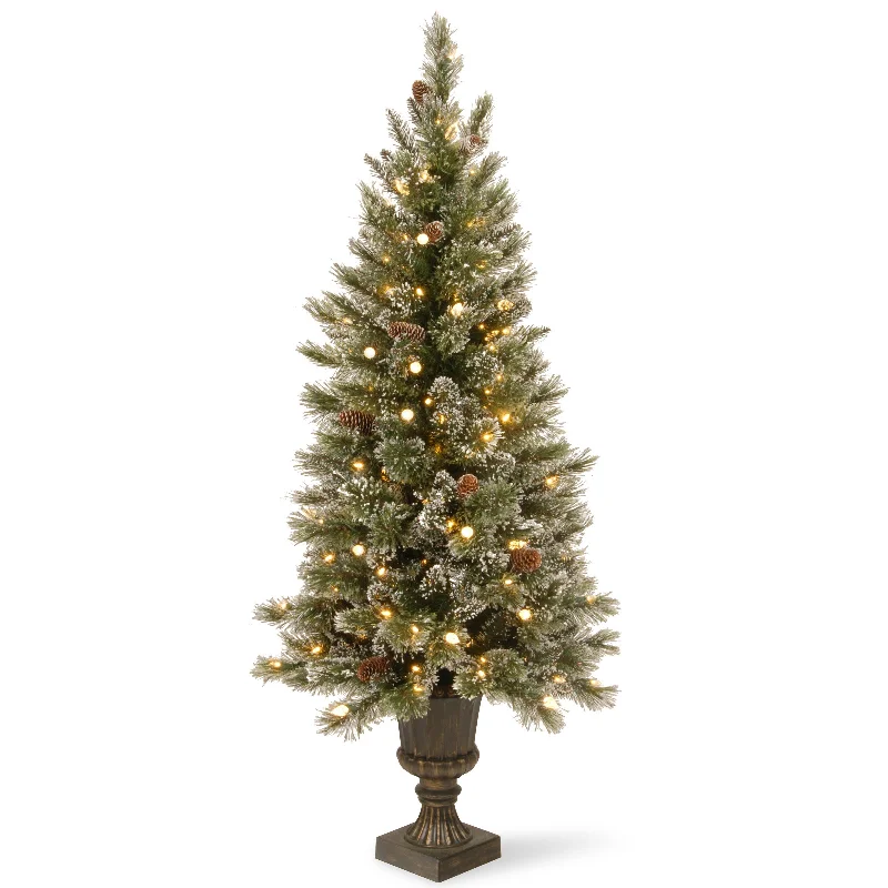 4 ft. Pre-Lit Glittery Bristle Tree with Warm White LED Lights