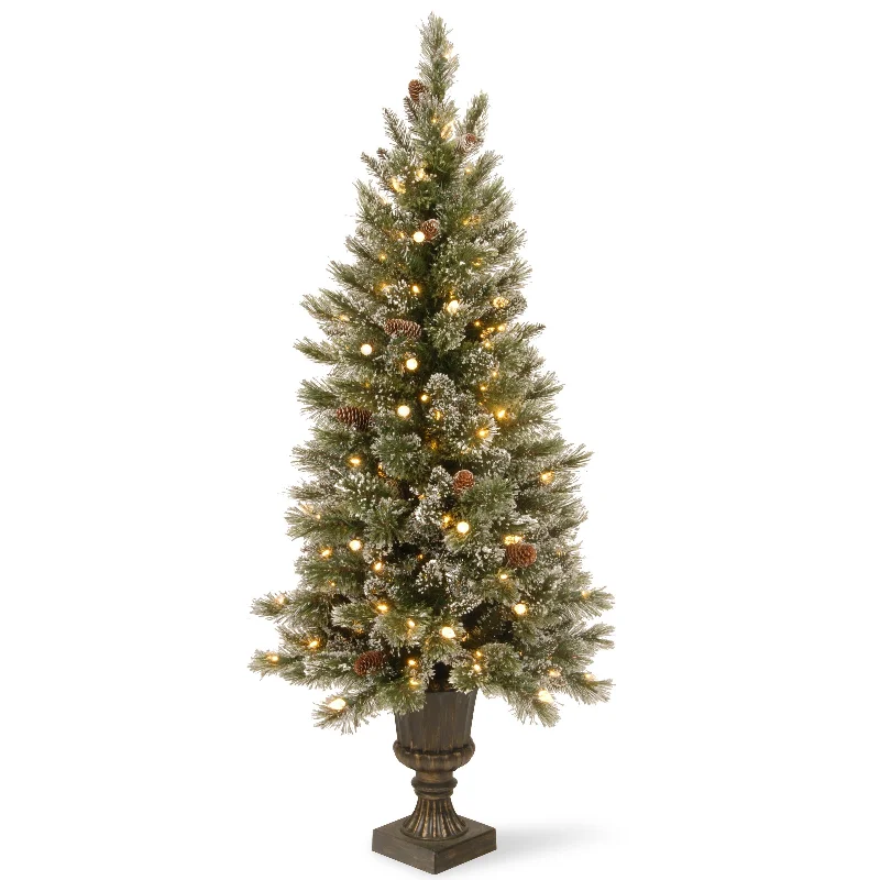 5 ft. Pre-Lit Glittery Bristle Slim Tree with Warm White LED Lights