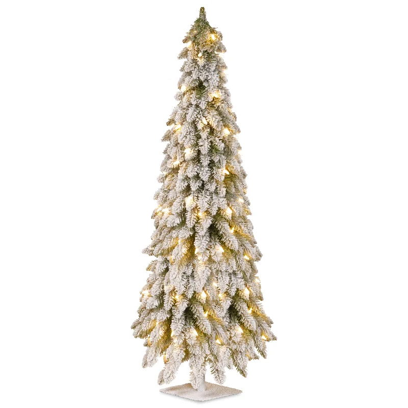 5 ft. Pre-Lit Snowy Downswept Forest Slim Tree with Clear Lights