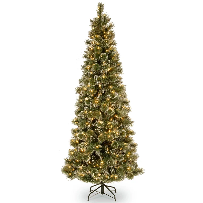 6.5 ft. Pre-Lit Glittery Bristle Pine Slim Tree with Warm White LED Lights