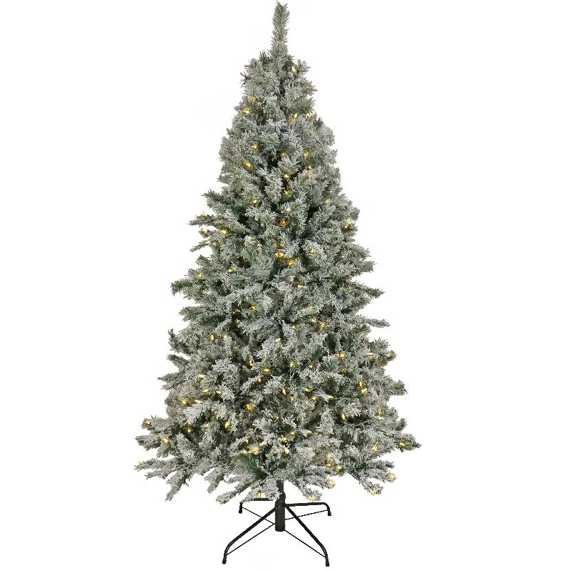 6.5 ft. Pre-Lit Snowy Harwich Tree with Dual Color LED Lights