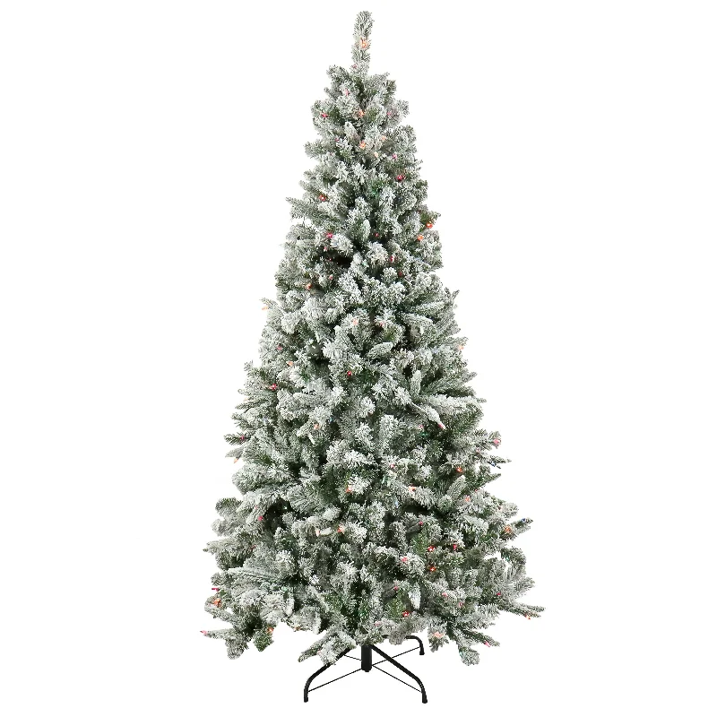 6.5 ft. Pre-Lit Snowy Mixed Pine Tree with Multicolor Lights