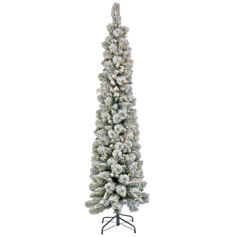 7 ft. Pre-Lit Snowy Methow Pencil Slim Tree with LED Lights