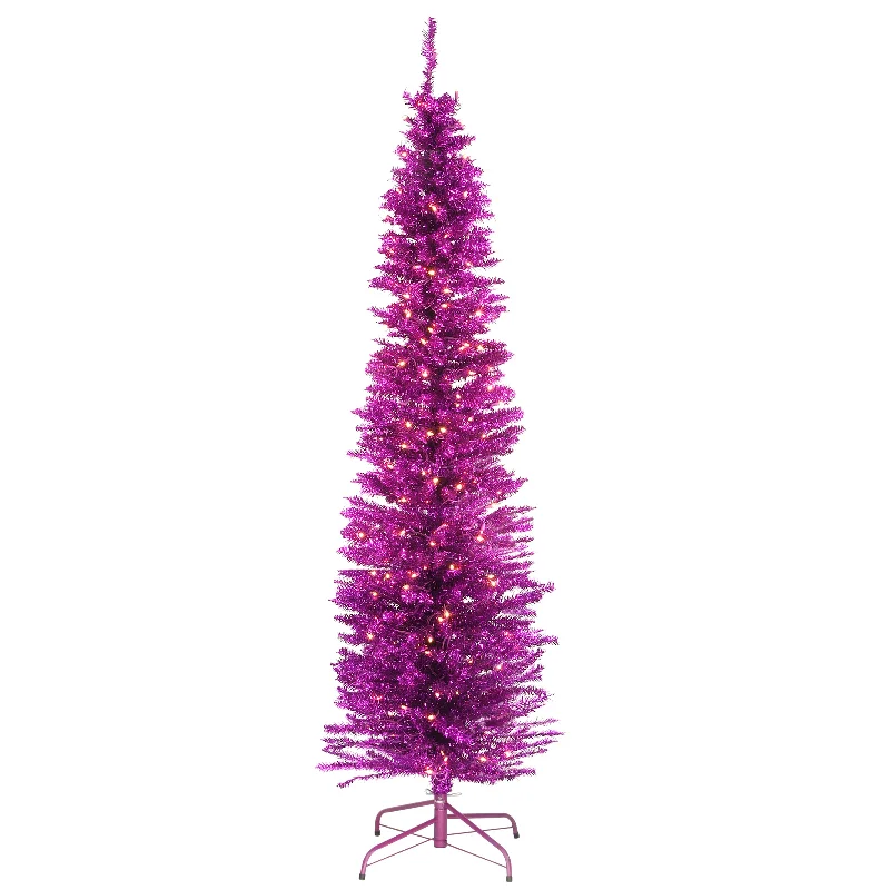 7 ft. Pre-Lit Tinsel Collection Pink Tree with Clear Lights