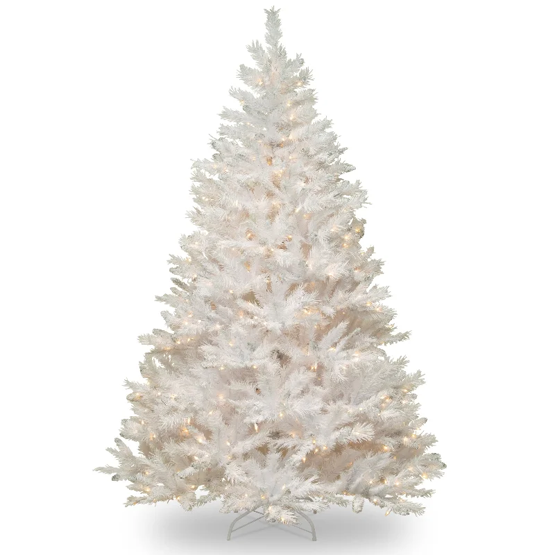 7.5 ft. Pre-Lit Winchester Pine White Tree with Clear Lights and Silver Glitter