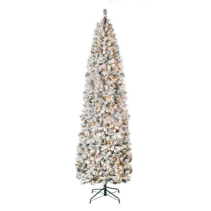 9 ft. Pre-Lit Acacia Flocked Slim Tree with Clear Lights