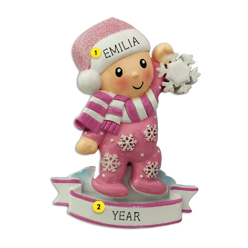 Personalized Baby Girl in Pajamas Ornament