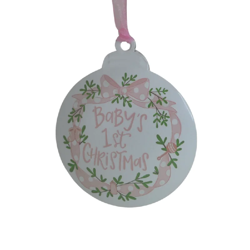 BABY'S FIRST CHRISTMAS PINK METAL ORNAMENT