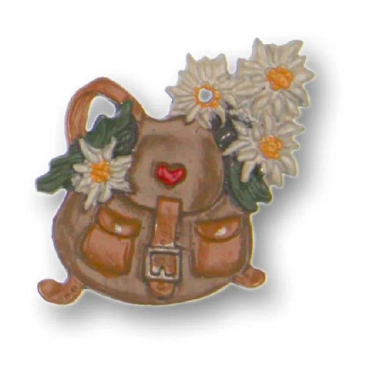 Backpack and Edelweiss, Painted on One Side Pewter Ornament by Kuehn Pewter