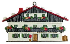 Bavarian House, Painted on One Side Pewter Ornament by Kuehn Pewter