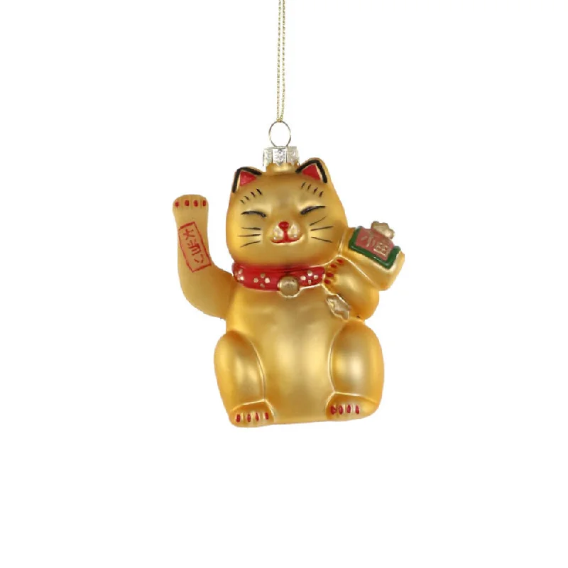 Beckoning Gold Lucky Cat Ornament 4.25"