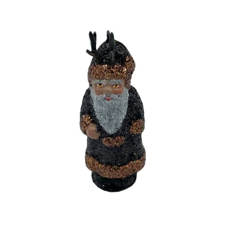 Krampus, Paper Mache Ornament, black and bronze glitter, by Ino Schaller