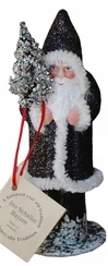 Black Glittered Coat Santa Paper Mache Candy Container by Ino Schaller