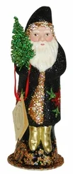 Black, Red and Green Santa Paper Mache Candy Container by Ino Schaller