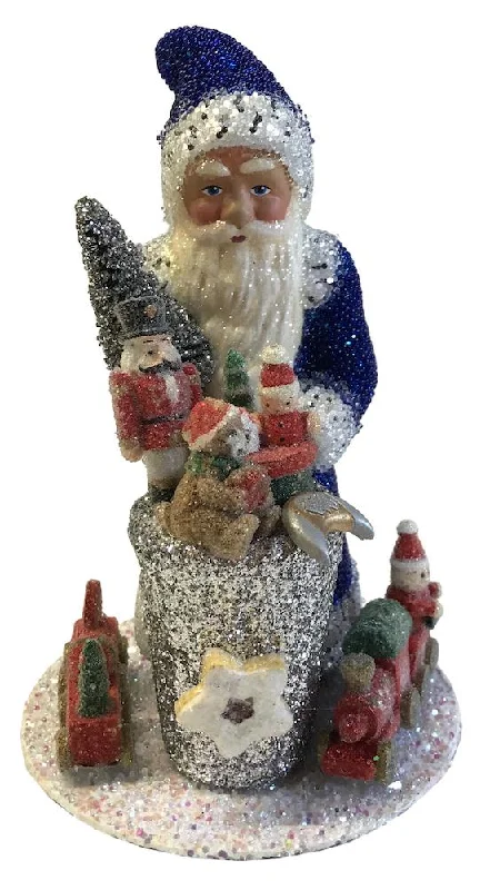 Blue Beaded Santa, Paper Mache Candy Container by Ino Schaller