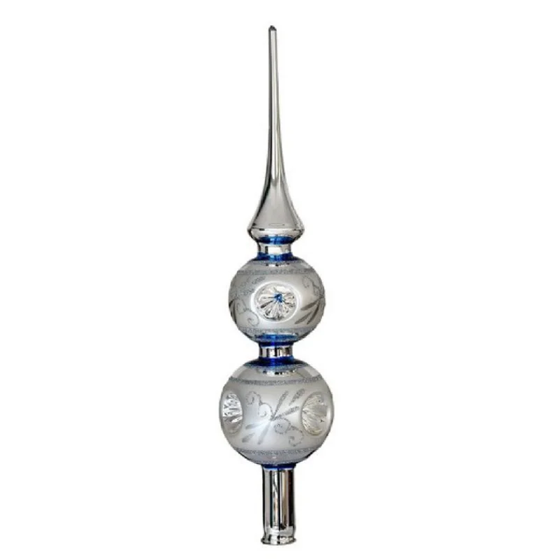 Capped Reflector Ball and Point Finial, blue Tree Topper by Glas Bartholmes