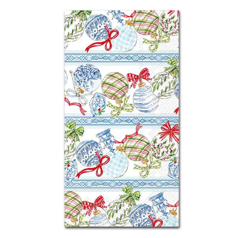 Blue Ornaments Paper Guest Towels - Buffet Napkins