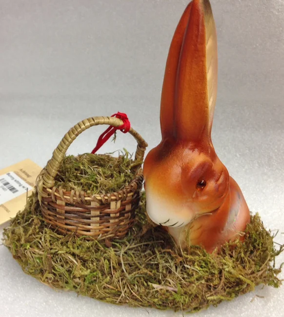 Bunny Sitting with Basket Paper Mache Candy Container by Ino Schaller