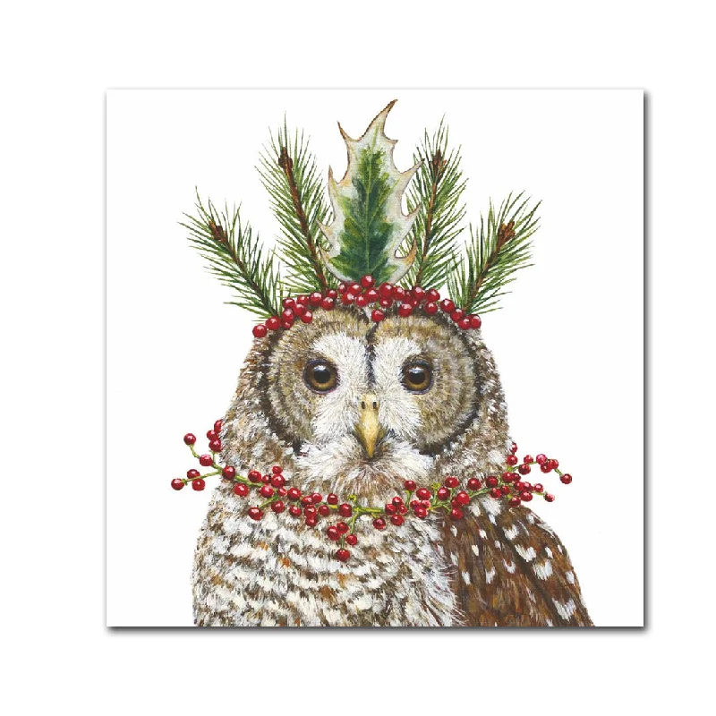 Candace The Christmas Owl Paper Beverage Napkins by Vicki Sawyer