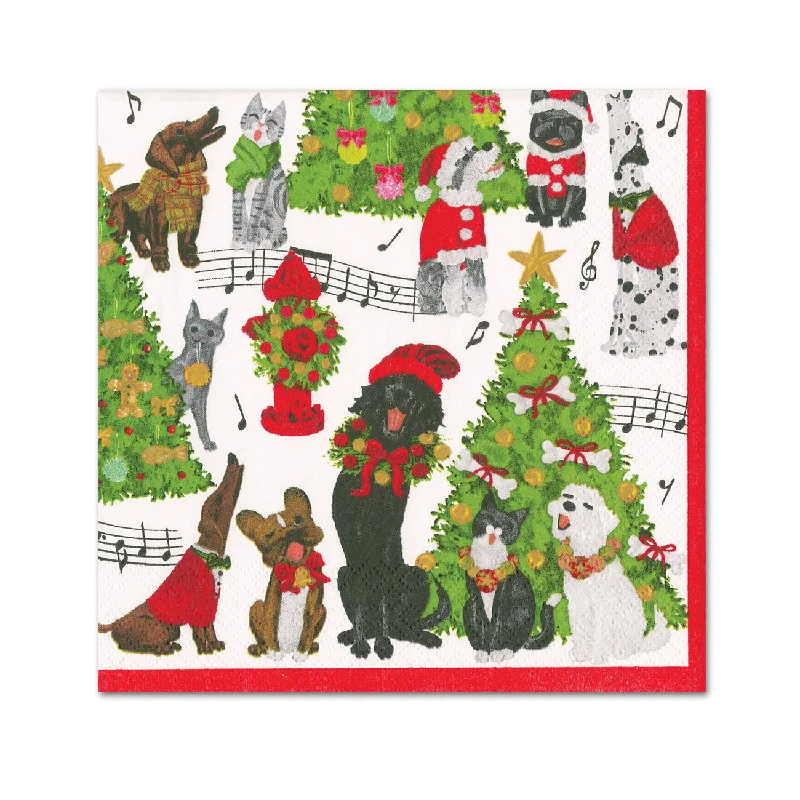 Caroling Pets Paper Beverage Napkins