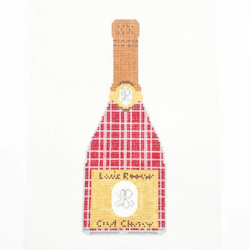 Champagne Bottle with Red Plaid