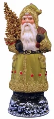 Chartreuse Santa with Crystals Paper Mache Candy Container by Ino Schaller