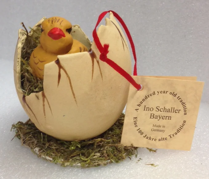 Chicken in Egg Paper Mache Candy Container by Ino Schaller