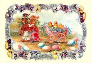 Chicks in Cart Victorian Standup Card by Ernst Freihoff Papierwaren