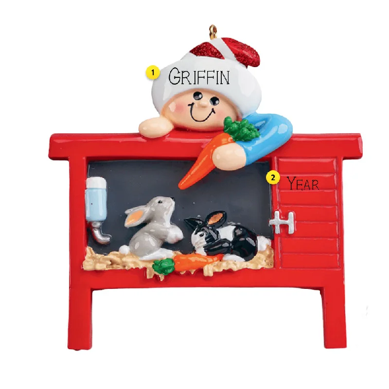 Personalized Child with Bunny Hutch Ornament