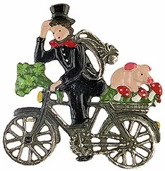 Chimney Sweep on Bike, Painted on Both Sides Pewter Ornament by Kuehn Pewter