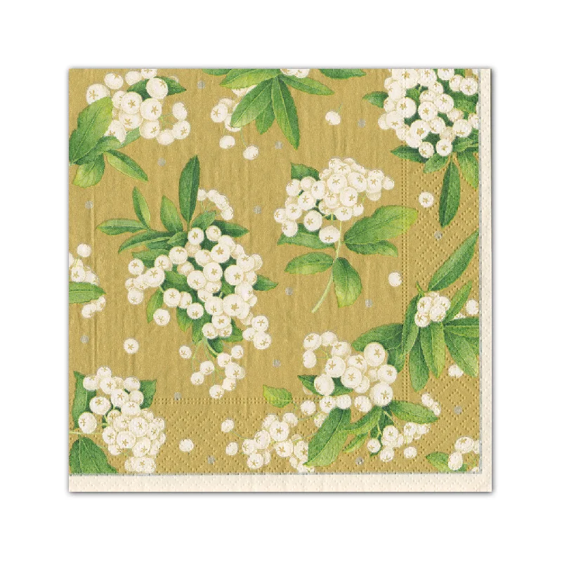 Christmas Berry Gold Paper Beverage Napkins