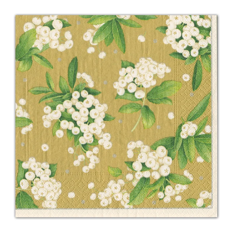 Christmas Berry Gold Paper Luncheon Napkins