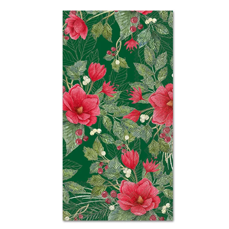 Christmas Flowers Evergreen Paper Guest Towels - Buffet Napkins