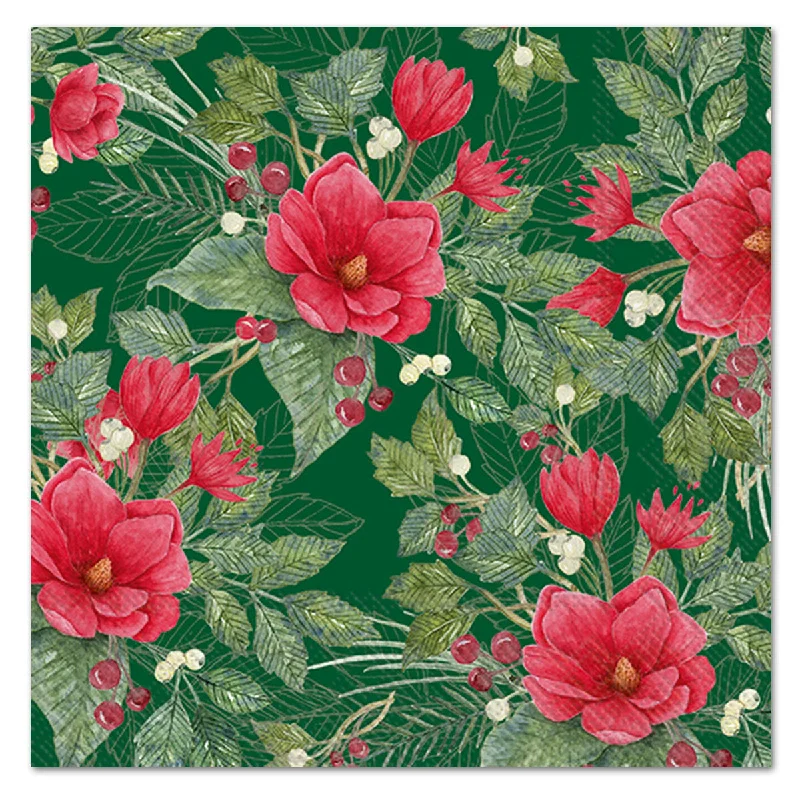 Christmas Flowers Evergreen Paper Luncheon Napkins