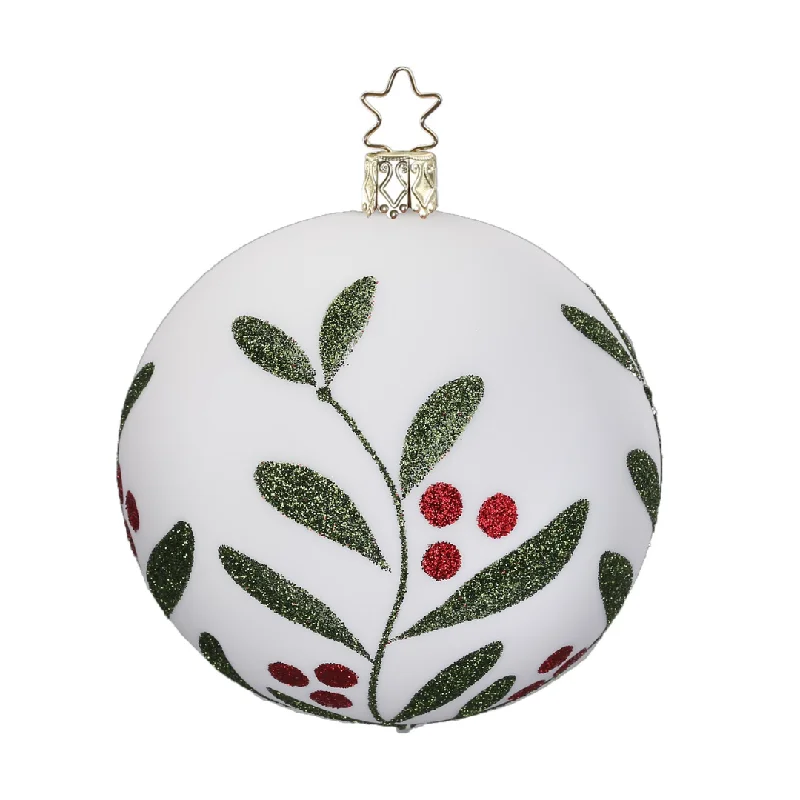 Christmas Leaf Ball, porcelain white matte, large, by Inge Glas of Germany