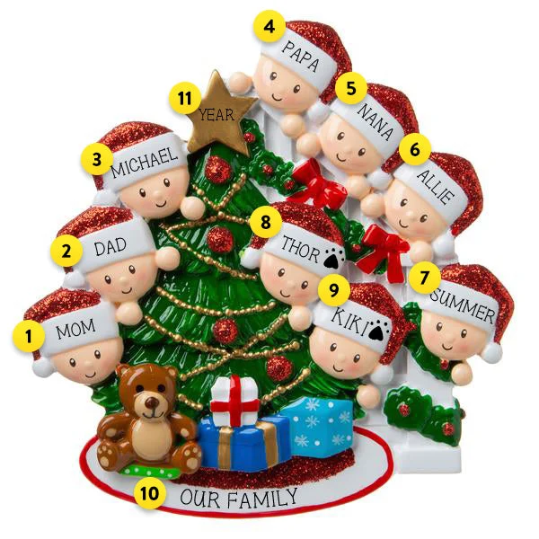 Personalized Christmas Morning Family of 9 Ornament