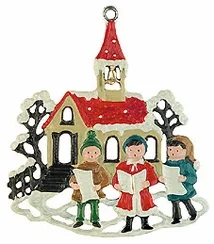 Church and Carolers, Painted on Both Sides Pewter Ornament by Kuehn Pewter